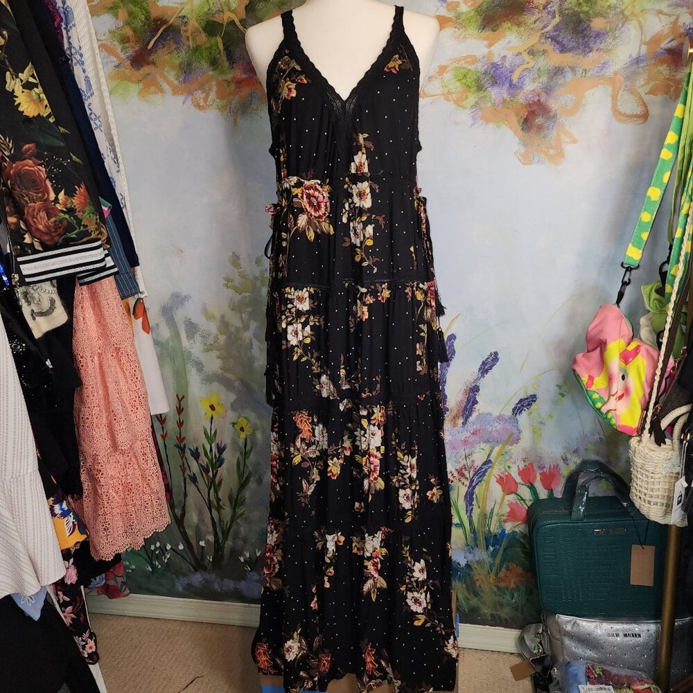 Nostalgia Black Floral Tank Style Bohemian Maxi Dress
